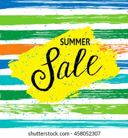Summer Sale banner with color stripes. Vector illustration. 