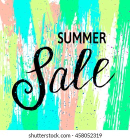 Summer Sale banner with color stripes. Vector illustration. 