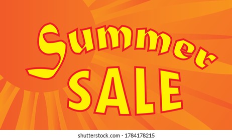 Summer sale banner, colorful sunshine background and text, vector illustration.