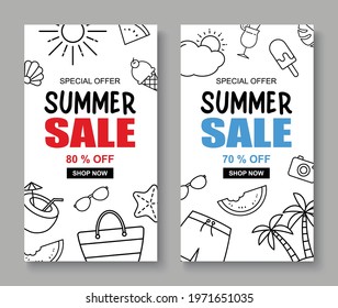 Summer sale banner cover template background. Summer discount special offer cute design.