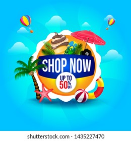 Summer Sale Banner Design Background with Element Tropical and Fresh Concept.