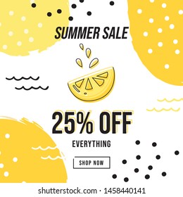 Summer sale banner design with doodle elements