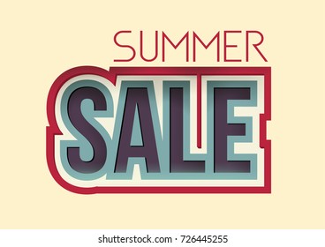 Summer sale banner design. Elements for poster - special offers, sales and discounts of major boutiques. Volumetric multilayer inscription of sale. Vector illustration on white background