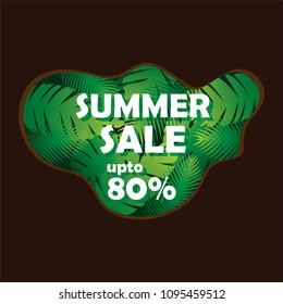 summer sale banner design with green palm leaves