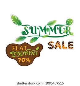 summer sale banner design with green palm leaves