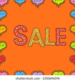 Summer sale banner design, special offer for online shopping. Lettering. Picture in orange, black and yellow colors. Vector illustration.