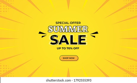 Summer Sale banner design with special price discounts of up to 70%. Vector graphic web banner template, Summer Time holiday wallpaper
