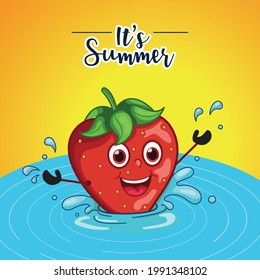 Summer sale banner design with strawberry.