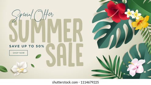 Summer sale banner design template. Vector illustration concept for internet marketing, poster, shopping ads, social media, web and graphic design.