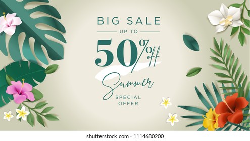 Summer sale banner design template. Vector illustration concept for internet marketing, poster, shopping ads, social media, web and graphic design.