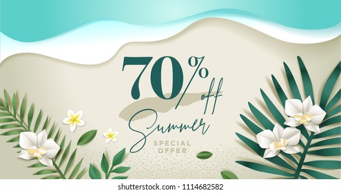 Summer sale banner design template. Vector illustration concept for internet marketing, poster, shopping ads, social media, web and graphic design.