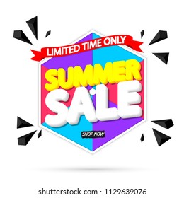 Summer Sale, banner design template, discount tag, app icon, vector illustration