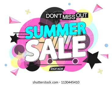 Summer Sale, banner design template, discount tag, app icon, don’t miss out, vector illustration