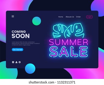 Summer Sale banner design template vector. Summer Discount web banner interface, Neon sign, modern trend design, neon style web banner, bright neon advertising. Vector illustration