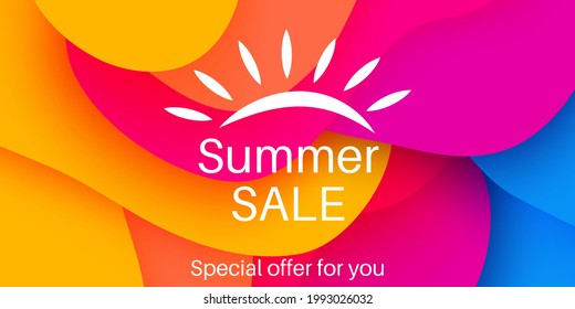Summer Sale Banner Design Template for seasonal promotion online shopping ads. Colorful paper cut design