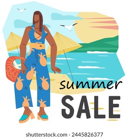 Summer sale banner design template for fashion collection promotion. Customizable template to attract customers at store, flat vector illustration isolated on white background.