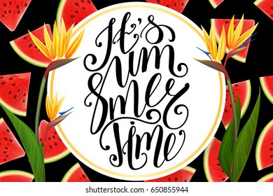 Summer sale banner design template. Seasonal discount advertisement with fresh watermelon pieces. Vector illustration