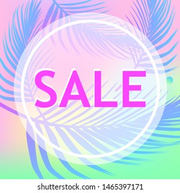 Summer sale banner design tropical leaves background