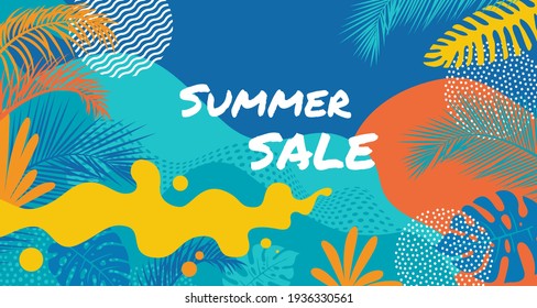 Summer Sale banner design. Tropical background with palm leaves. Best offer for summer sale promotion background