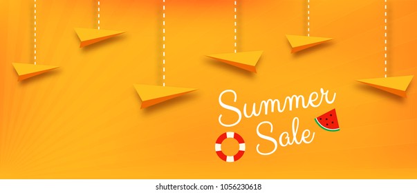 Summer sale banner design with watermelon and water tube.Fashionable styling. vector illustration for summer sale banner.