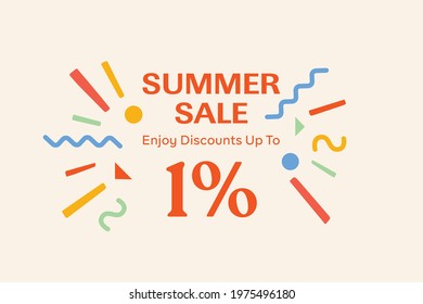 Summer sale banner discount up to 1% vector design. Enjoy Special offer summer sale tag for seasonal shopping discount promo advertisement. Vector illustration