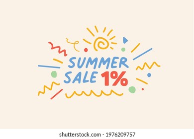 Summer sale banner discount up to 1% vector design. Enjoy Special offer summer sale tag for seasonal shopping discount promo advertisement. Vector illustration