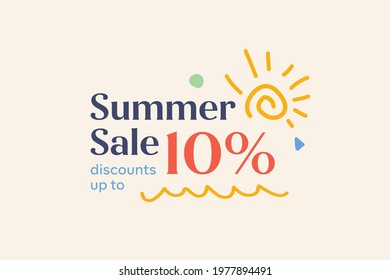 Summer sale banner discount up to 10% vector design. Enjoy Special offer summer sale tag for seasonal shopping discount promo advertisement. Vector illustration
