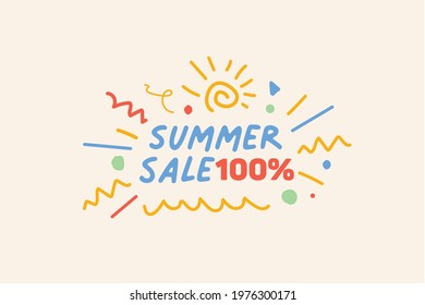 Summer sale banner discount up to 100% vector design. Enjoy Special offer summer sale tag for seasonal shopping discount promo advertisement. Vector illustration