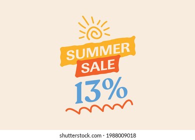 Summer sale banner discount up to 13% off vector design. Enjoy Special offer summer sale tag for seasonal shopping discount promo advertisement. seasons Vector illustration 