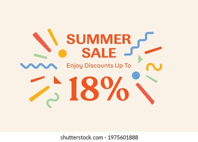 Summer sale banner discount up to 18% vector design. Enjoy Special offer summer sale tag for seasonal shopping discount promo advertisement. Vector illustration