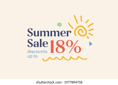 Summer sale banner discount up to 18% vector design. Enjoy Special offer summer sale tag for seasonal shopping discount promo advertisement. Vector illustration