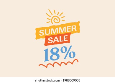 Summer sale banner discount up to 18% off vector design. Enjoy Special offer summer sale tag for seasonal shopping discount promo advertisement. seasons Vector illustration 