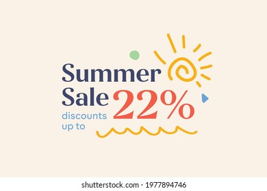 Summer sale banner discount up to 22% vector design. Enjoy Special offer summer sale tag for seasonal shopping discount promo advertisement. Vector illustration
