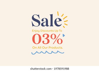 Summer sale banner discount up to 3% vector design. Enjoy Special offer summer sale tag for seasonal shopping discount promo advertisement. Vector illustration
