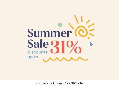 Summer sale banner discount up to 31% vector design. Enjoy Special offer summer sale tag for seasonal shopping discount promo advertisement. Vector illustration