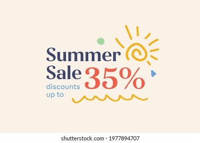 Summer sale banner discount up to 35% vector design. Enjoy Special offer summer sale tag for seasonal shopping discount promo advertisement. Vector illustration