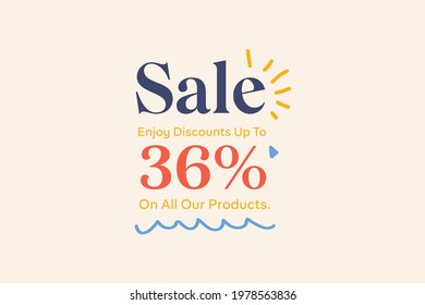 Summer sale banner discount up to 36% vector design. Enjoy Special offer summer sale tag for seasonal shopping discount promo advertisement. Vector illustration