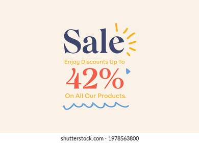 Summer sale banner discount up to 42% vector design. Enjoy Special offer summer sale tag for seasonal shopping discount promo advertisement. Vector illustration