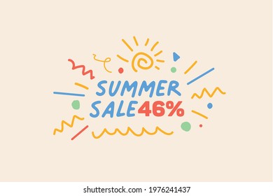 Summer sale banner discount up to 46% vector design. Enjoy Special offer summer sale tag for seasonal shopping discount promo advertisement. Vector illustration