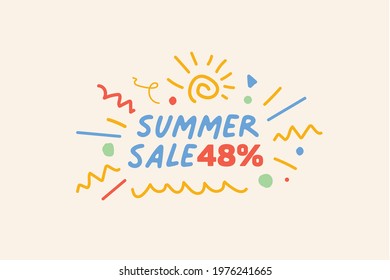 Summer sale banner discount up to 48% vector design. Enjoy Special offer summer sale tag for seasonal shopping discount promo advertisement. Vector illustration