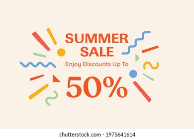 Summer sale banner discount up to 50% vector design. Enjoy Special offer summer sale tag for seasonal shopping discount promo advertisement. Vector illustration