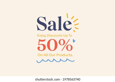 Summer sale banner discount up to 50% vector design. Enjoy Special offer summer sale tag for seasonal shopping discount promo advertisement. Vector illustration