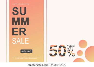 Summer sale banner. Discount up to 50%. Summer trendy design for advertisement, invitation, flyer, poster, web banner.