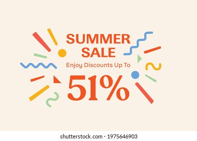 Summer sale banner discount up to 51% vector design. Enjoy Special offer summer sale tag for seasonal shopping discount promo advertisement. Vector illustration