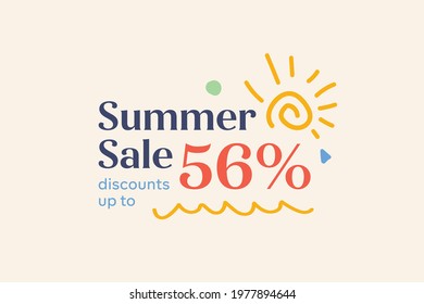 Summer sale banner discount up to 56% vector design. Enjoy Special offer summer sale tag for seasonal shopping discount promo advertisement. Vector illustration