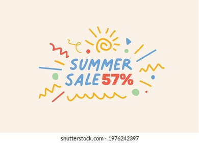 Summer sale banner discount up to 57% vector design. Enjoy Special offer summer sale tag for seasonal shopping discount promo advertisement. Vector illustration