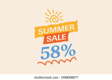 Summer sale banner discount up to 58% off vector design. Enjoy Special offer summer sale tag for seasonal shopping discount promo advertisement. seasons Vector illustration 