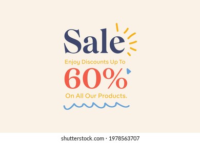 Summer sale banner discount up to 60% vector design. Enjoy Special offer summer sale tag for seasonal shopping discount promo advertisement. Vector illustration