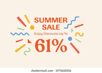 Summer sale banner discount up to 61% vector design. Enjoy Special offer summer sale tag for seasonal shopping discount promo advertisement. Vector illustration