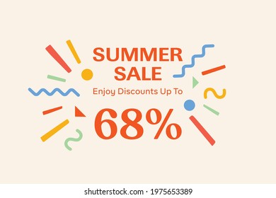 Summer sale banner discount up to 68% vector design. Enjoy Special offer summer sale tag for seasonal shopping discount promo advertisement. Vector illustration
